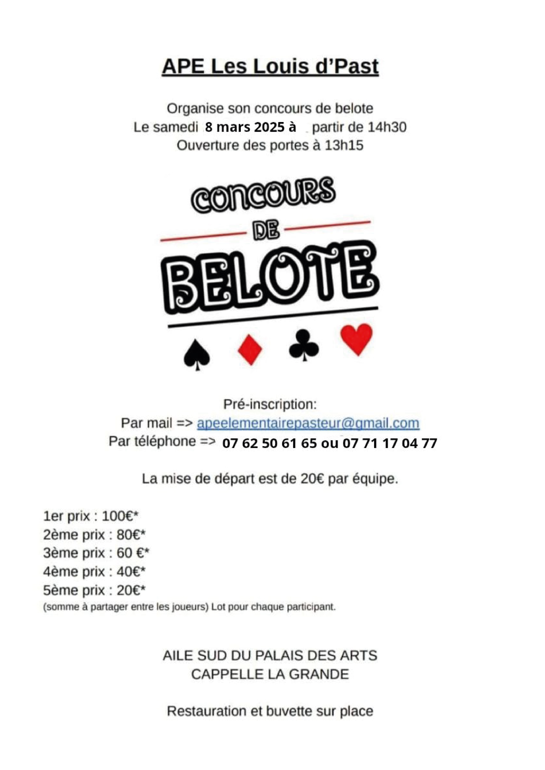 Concours de belote de l'APE Les Louis d'Past